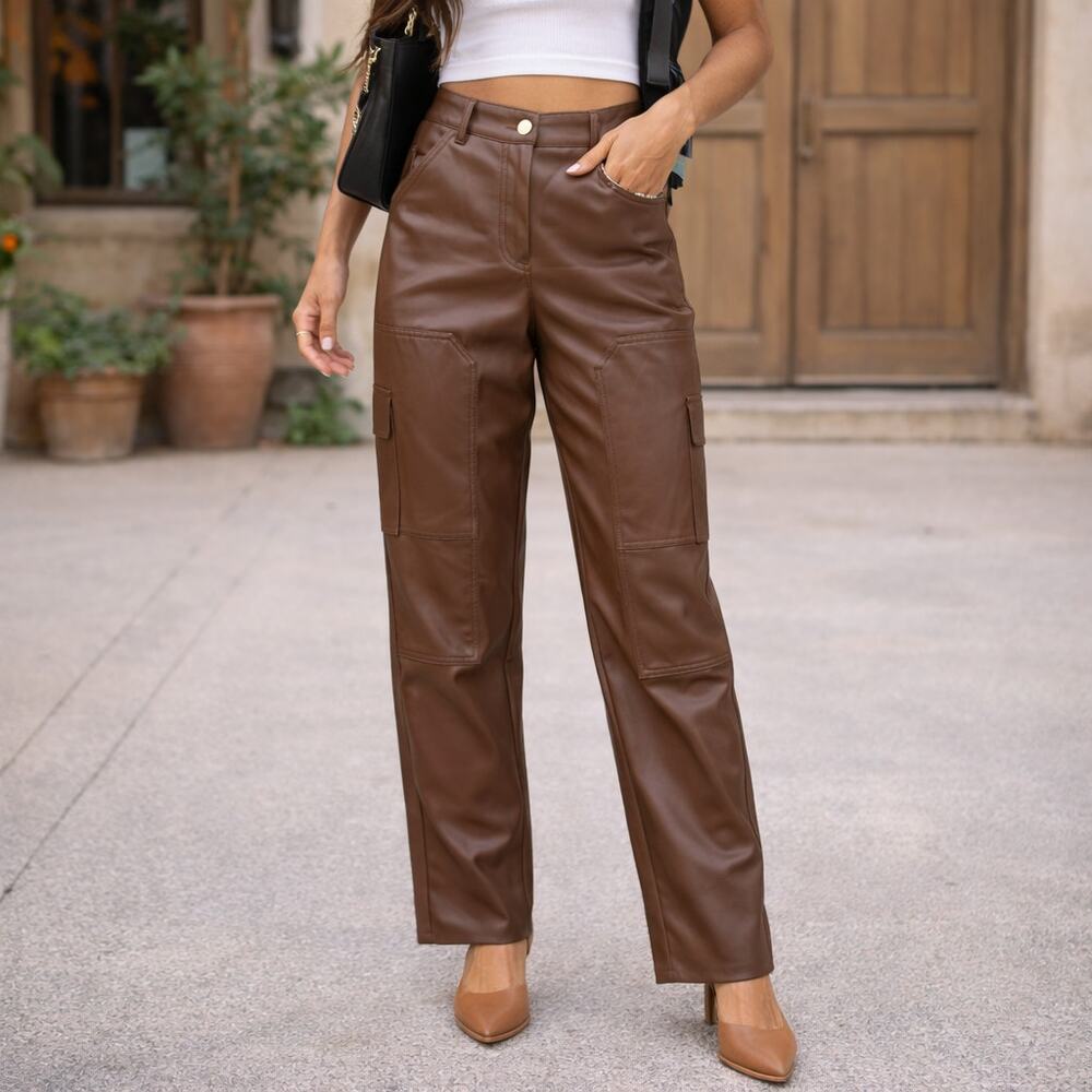 Wilfred Free SZ 4 Brown Faux Leather Utility Painter Style Pants